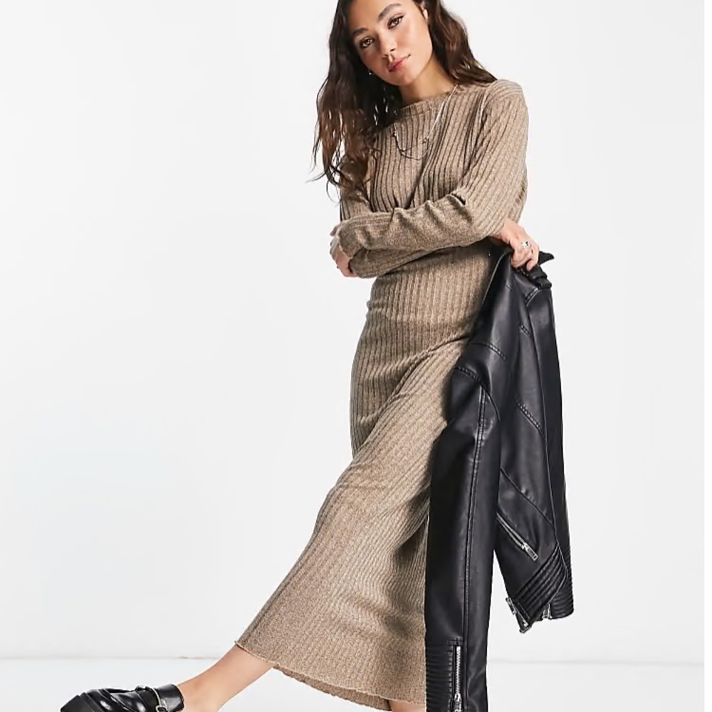 ASOS Top‎ Shop Cut & Sew Midaxi Dress in Stone Ribbed Knit Dress
